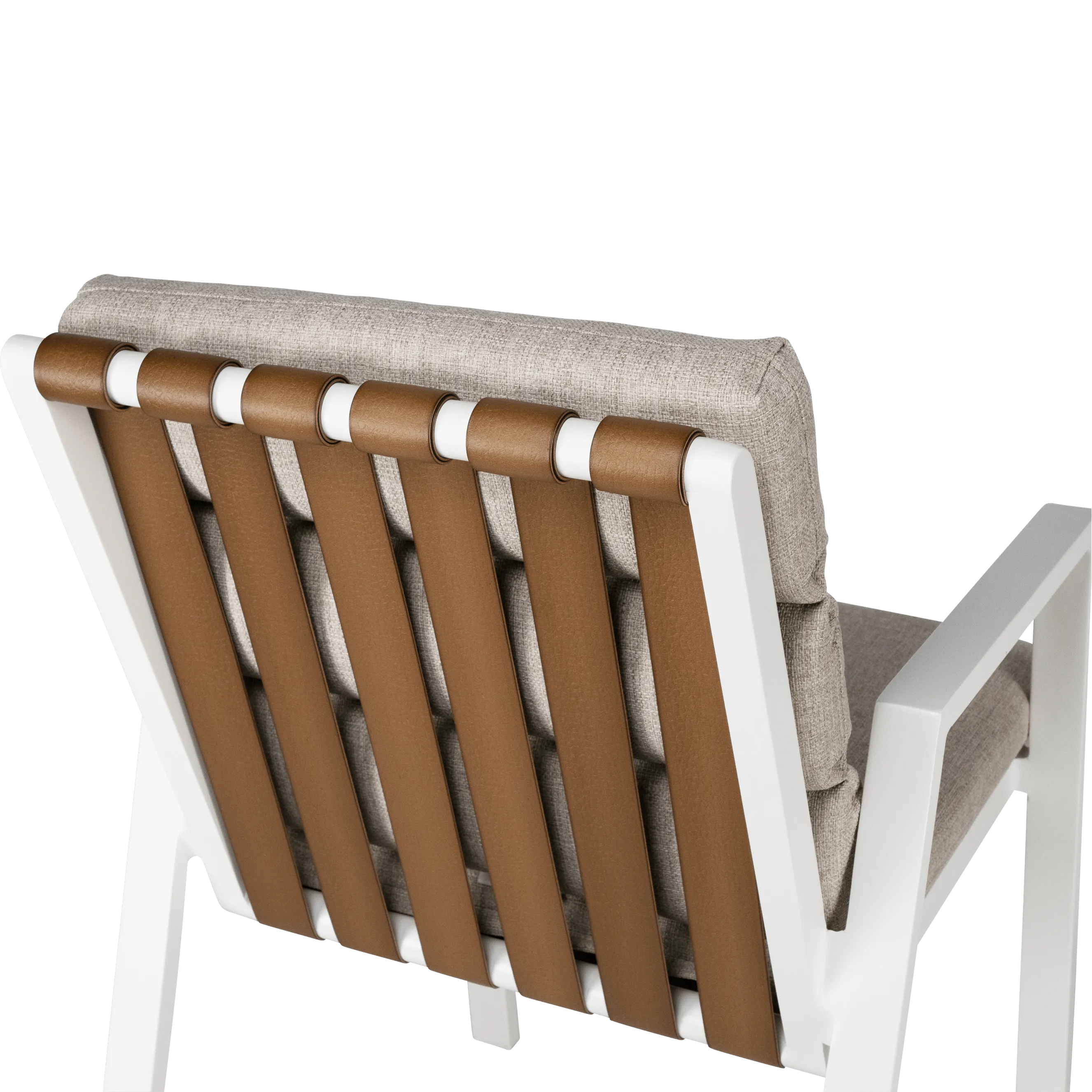 Aruba Dining Chair with Synthetic Leather Inset, Stone Olefin Cushions and Aluminium Frame