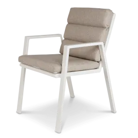 Aruba Dining Chair with Synthetic Leather Inset, Stone Olefin Cushions and Aluminium Frame