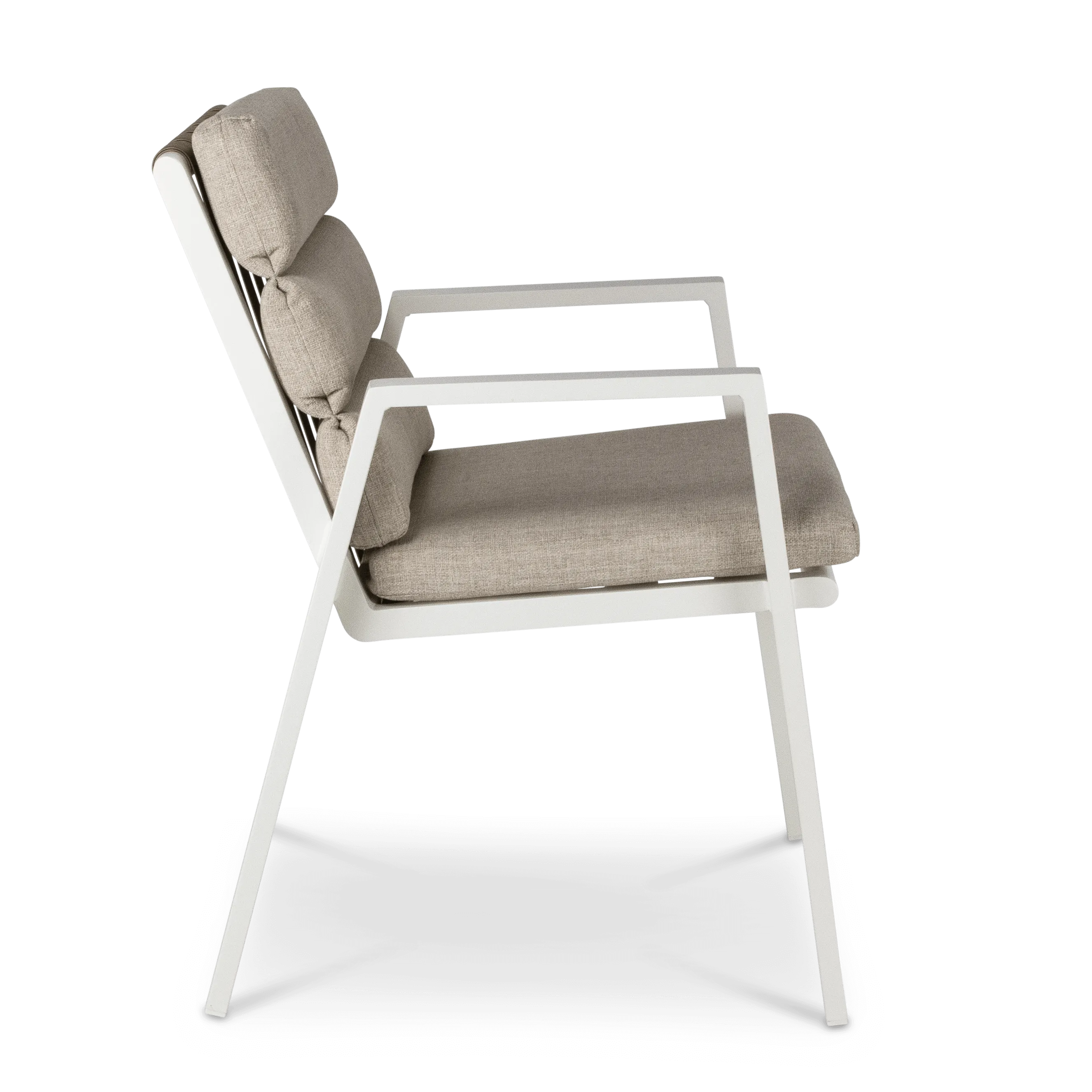 Aruba Dining Chair with Synthetic Leather Inset, Stone Olefin Cushions and Aluminium Frame