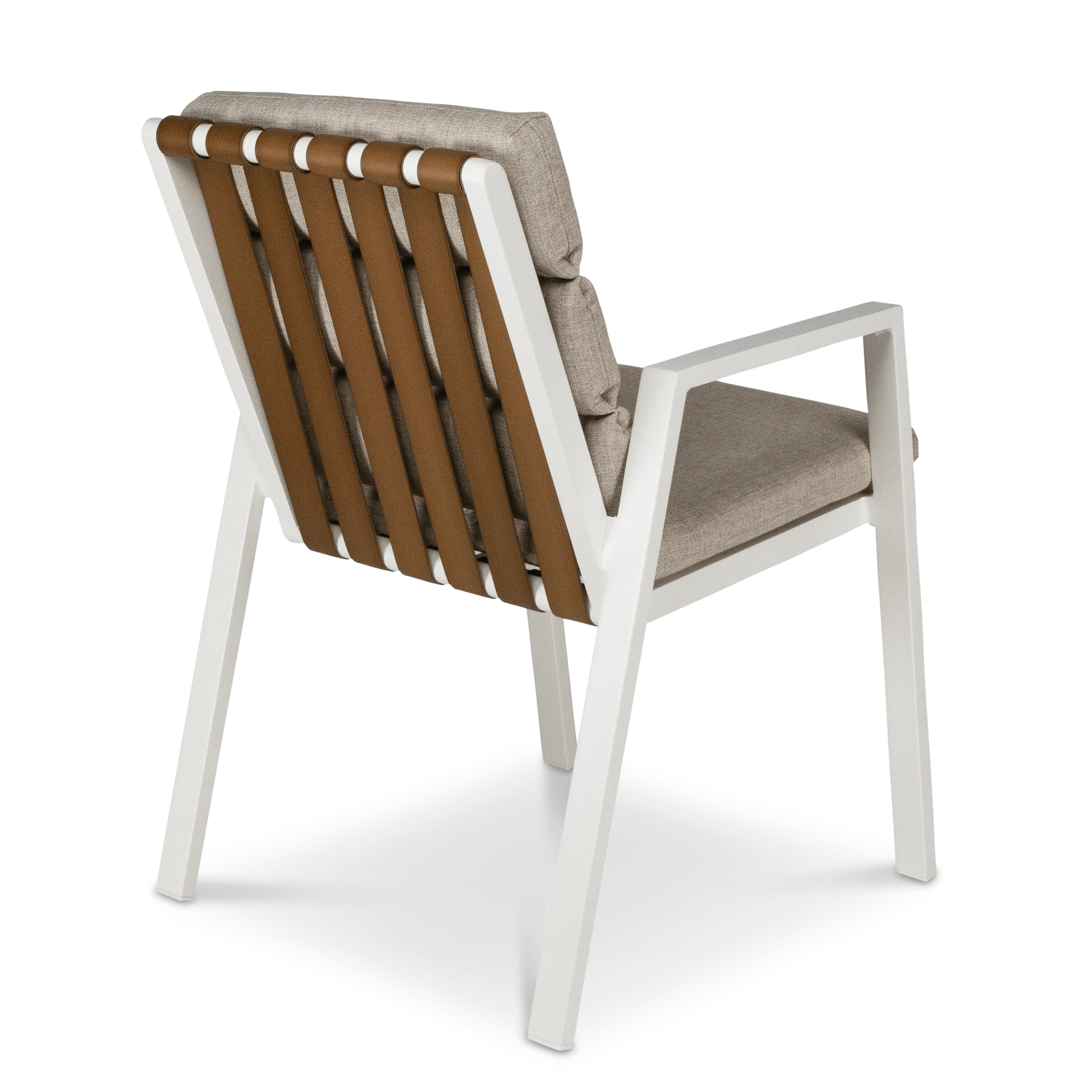 Aruba Dining Chair with Synthetic Leather Inset, Stone Olefin Cushions and Aluminium Frame