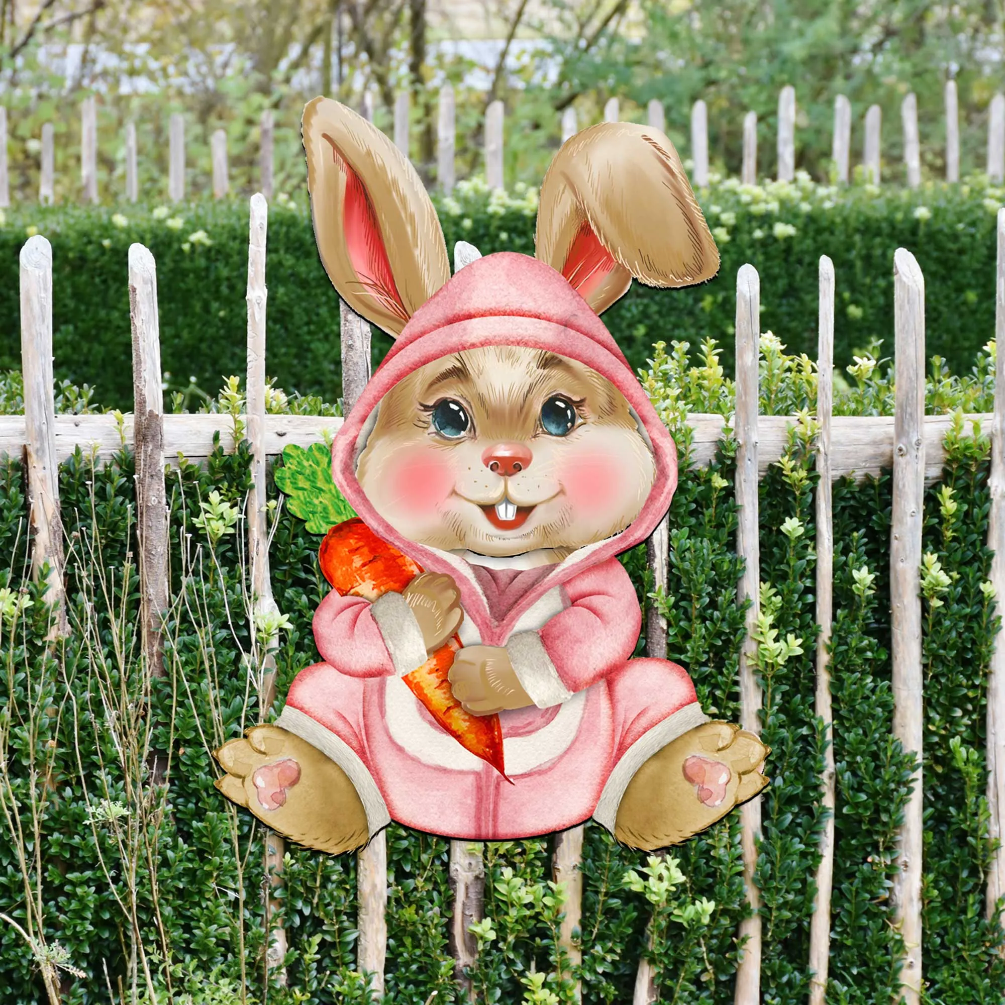 Baby Girl Carrot Bunny Wooden Door Hanger by G. DeBrekht - Easter Spring Decor - 815432-3H