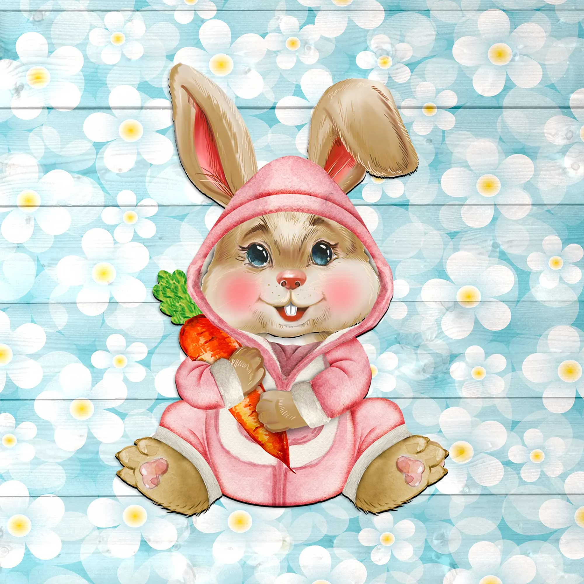 Baby Girl Carrot Bunny Wooden Door Hanger by G. DeBrekht - Easter Spring Decor - 815432-3H