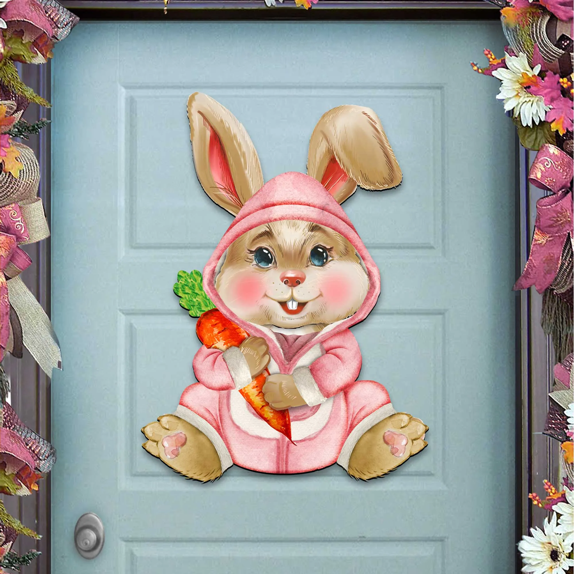 Baby Girl Carrot Bunny Wooden Door Hanger by G. DeBrekht - Easter Spring Decor - 815432-3H