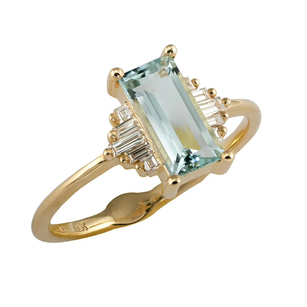 Baguette Cut Aquamarine Ring with Diamonds