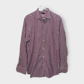 Banana Republic Mens Non-Iron Slim Fit Shirt | Size L | Magenta/White Gingham Check | EUC