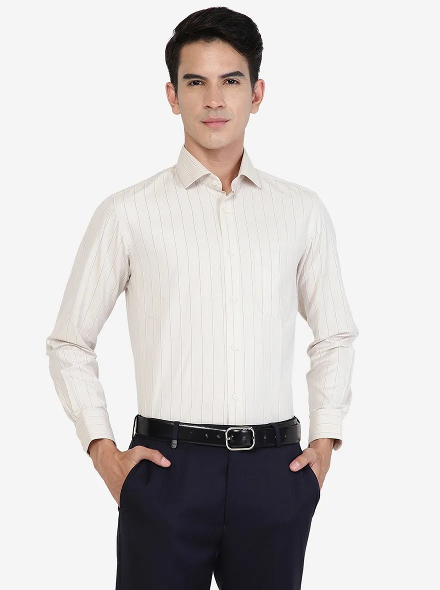 Beige Striped Slim fit Formal Shirt | Greenfibre