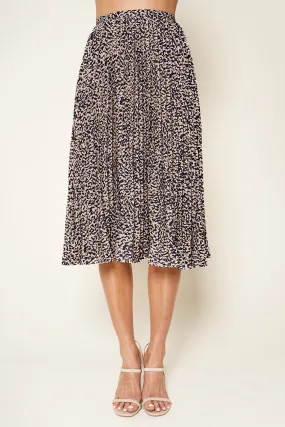 Better Love Pleated Leopard Print Midi Skirt