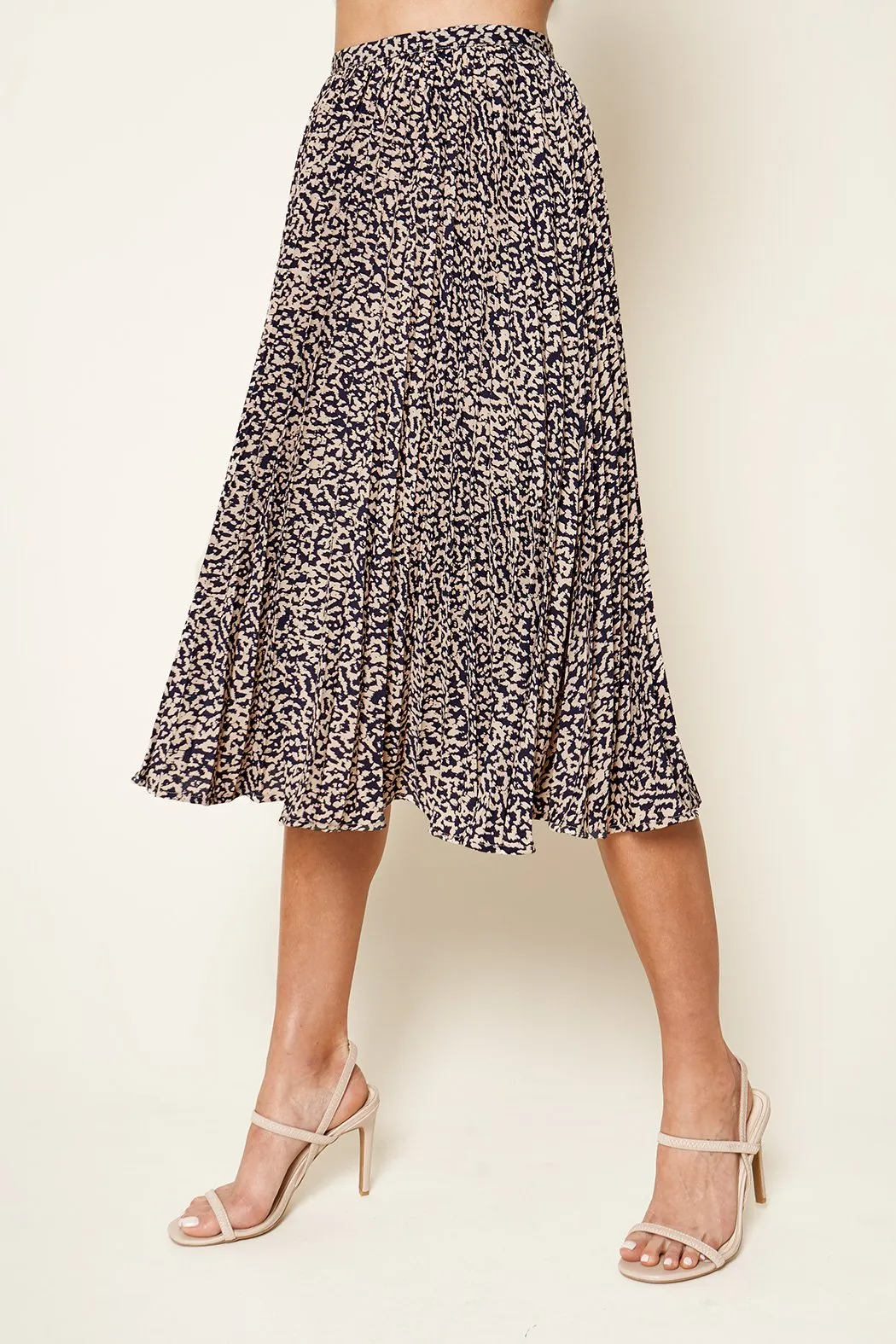 Better Love Pleated Leopard Print Midi Skirt