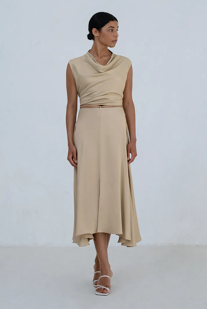 Bias-Cut Satin Midi Skirt