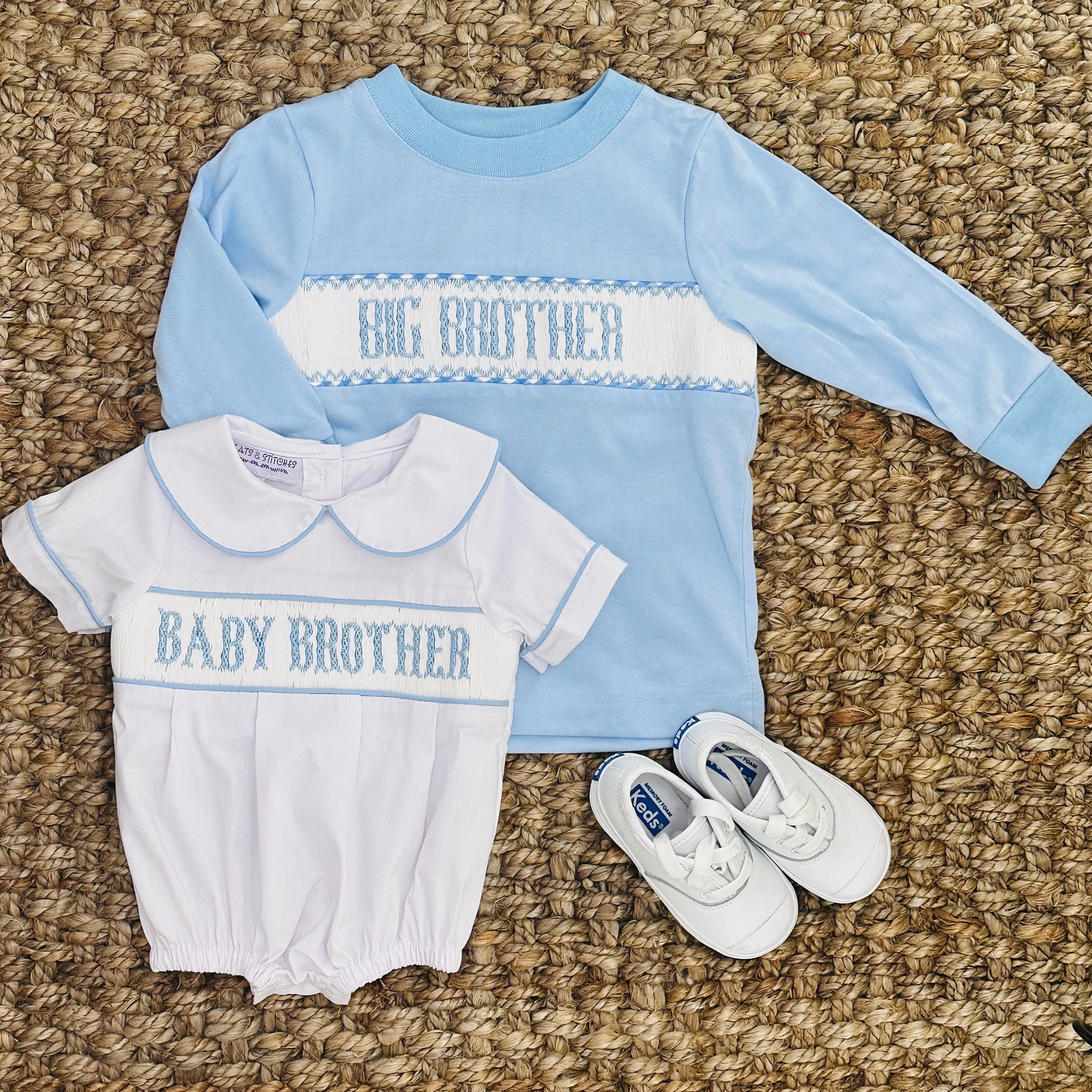 Big Brother Smocked Knit Shirt - Long Sleeve Blue