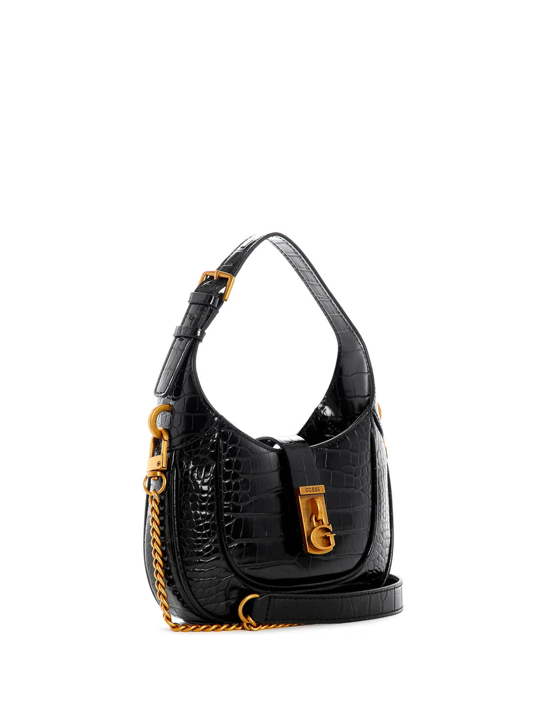 Black Croco Maimie Mini Hobo Bag