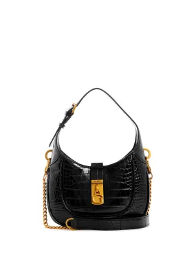 Black Croco Maimie Mini Hobo Bag