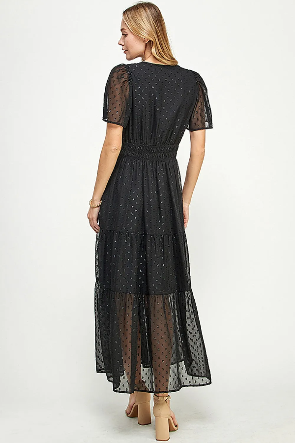 Black Metallic Dot Tiered Maxi Dress