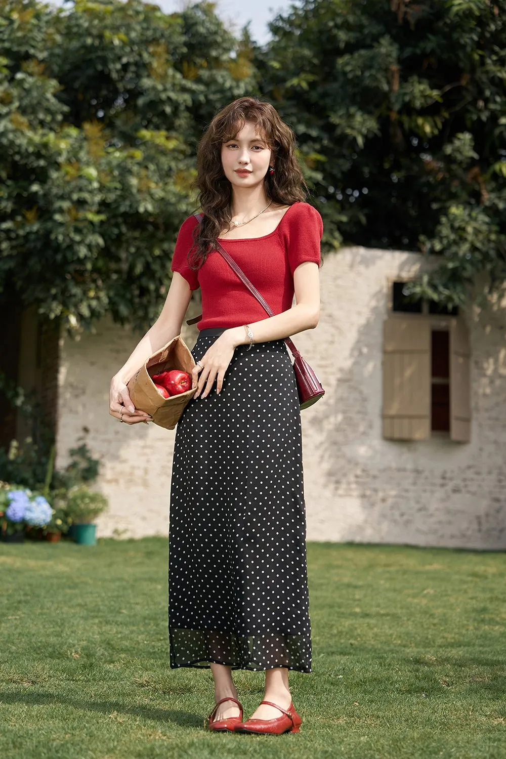 Black Polka Dot Skirt for Women