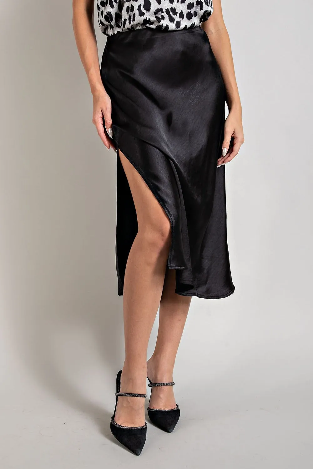 Black Satin Midi Skirt | FINAL SALE