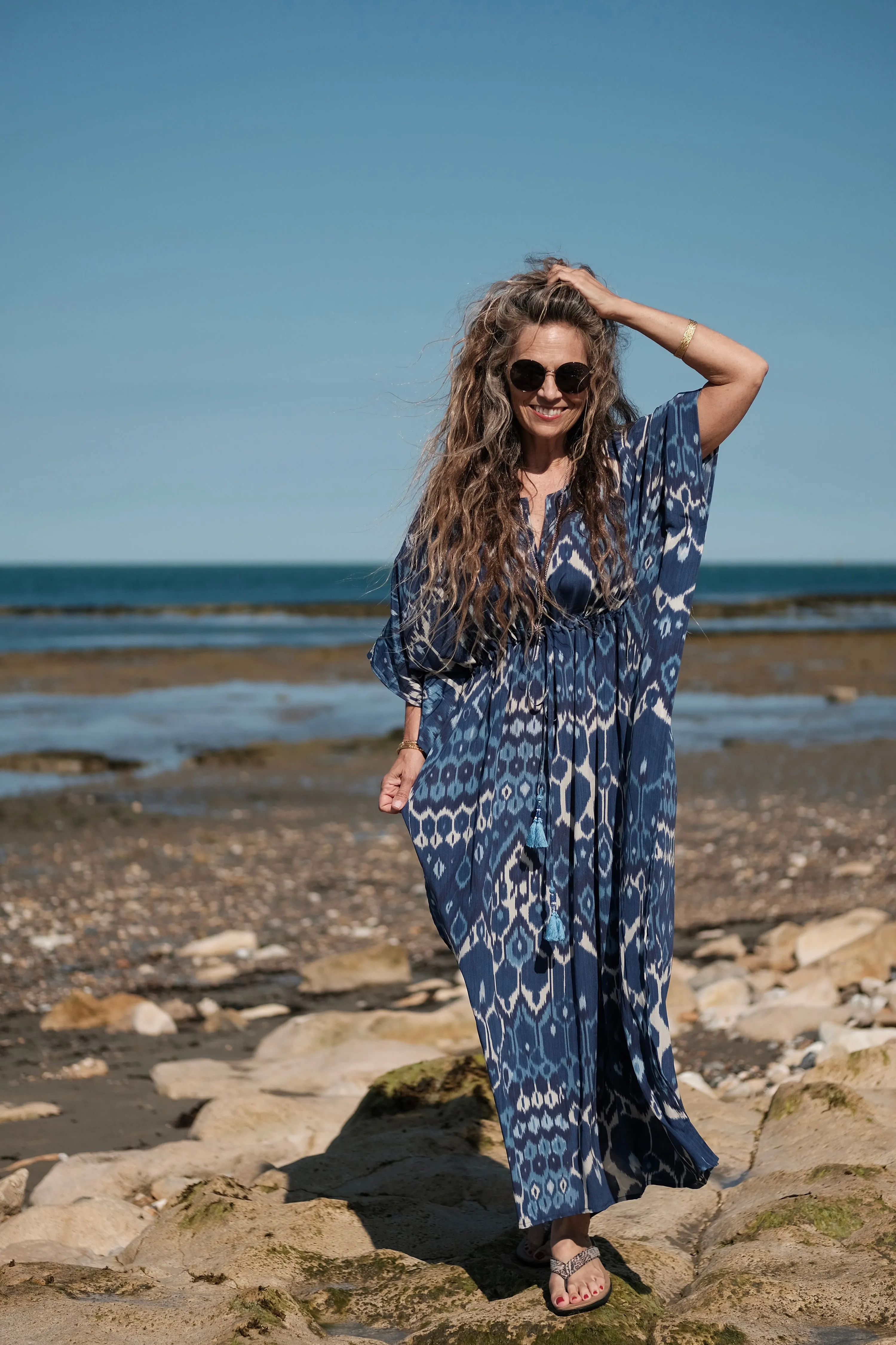 Blu Vita Italian Silk Maxi Kaftan Dress