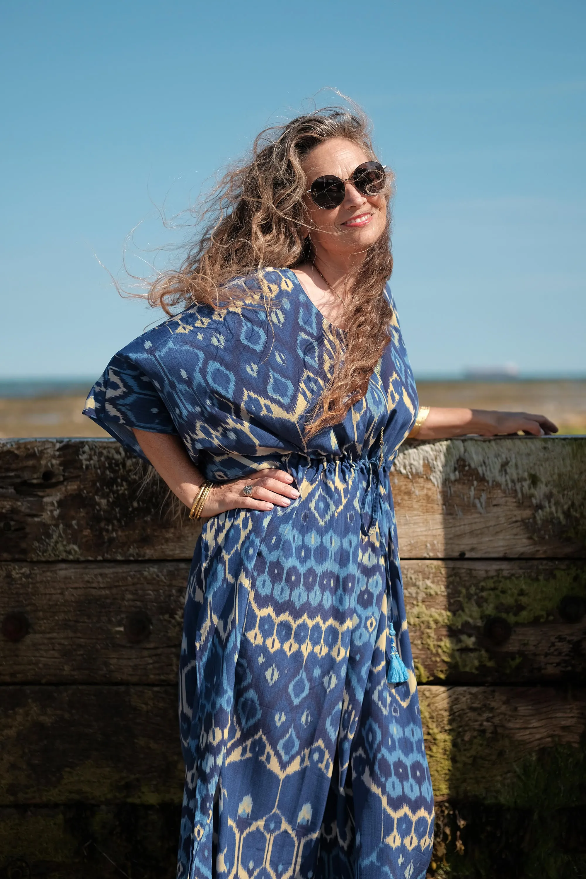 Blu Vita Italian Silk Maxi Kaftan Dress