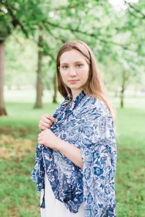 Blue and White Flower Scarf