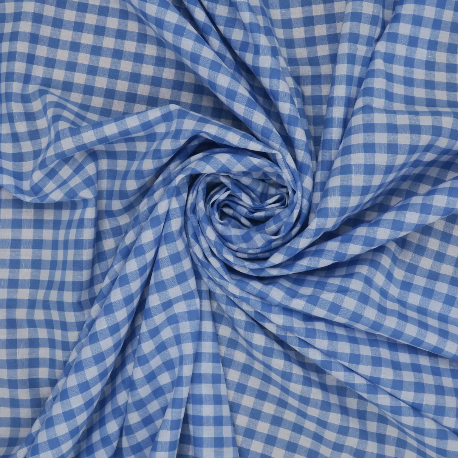 Blue and White Gingham 1/4" Cotton Blended Broadcloth