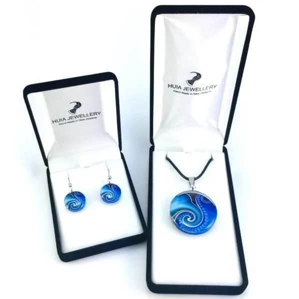 Blue Dot Wave Pendant & Earring Set