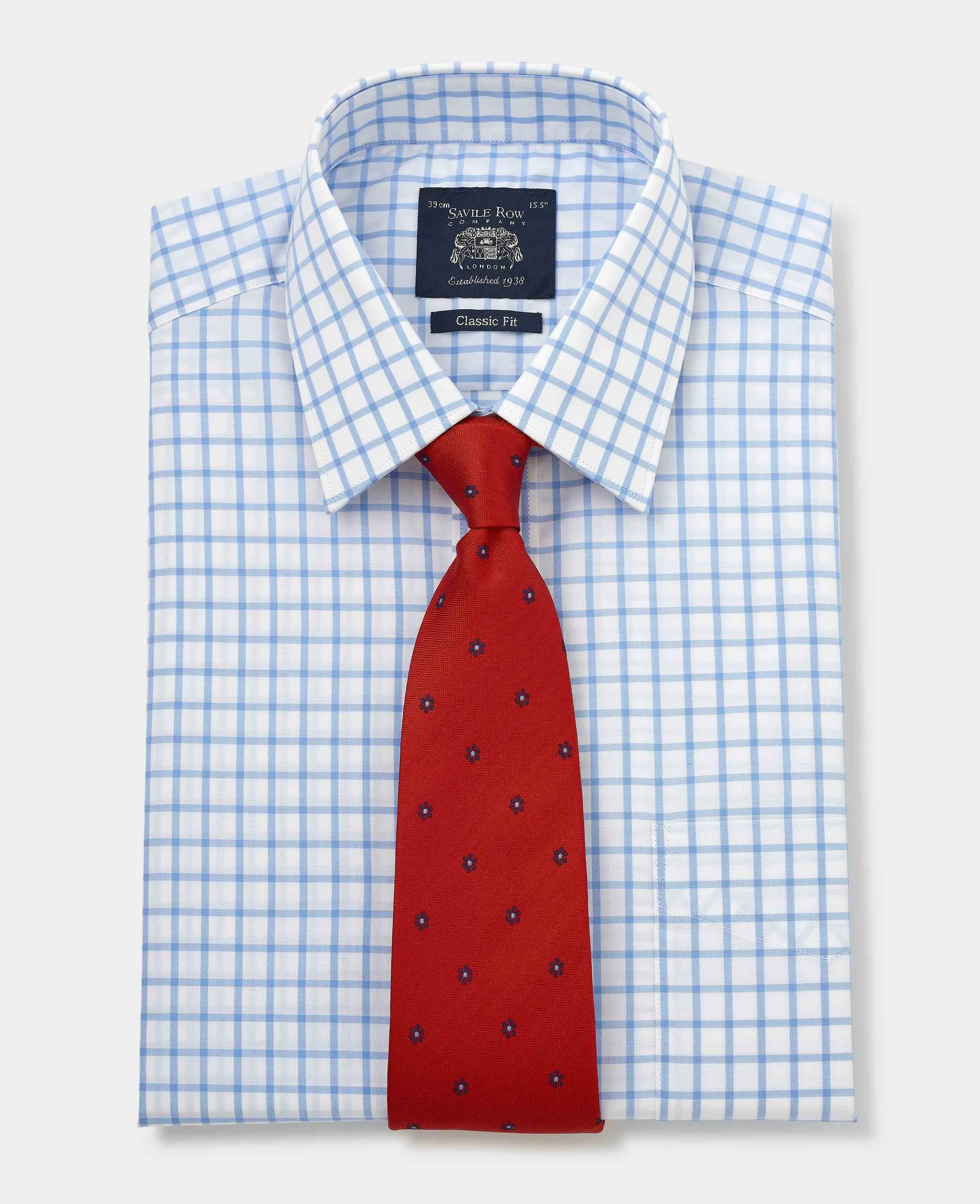 Blue White Check Classic Fit Shirt - Single Cuff