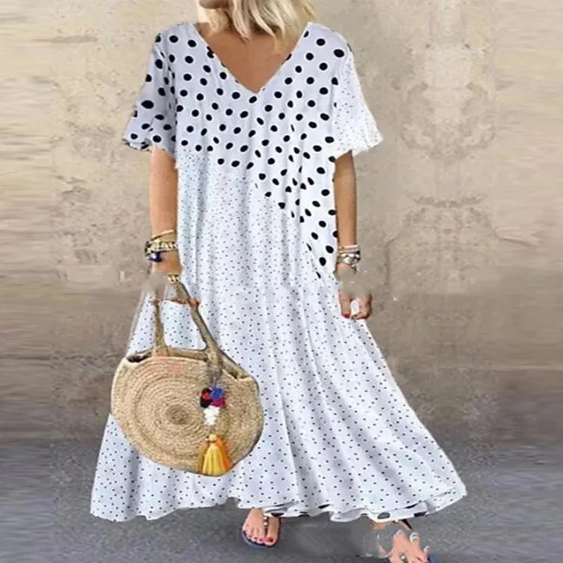 Boho Polka Dot Maxi Summer Dress For Women, Bohemian Dress