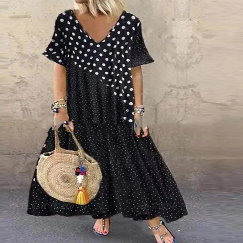 Boho Polka Dot Maxi Summer Dress For Women, Bohemian Dress