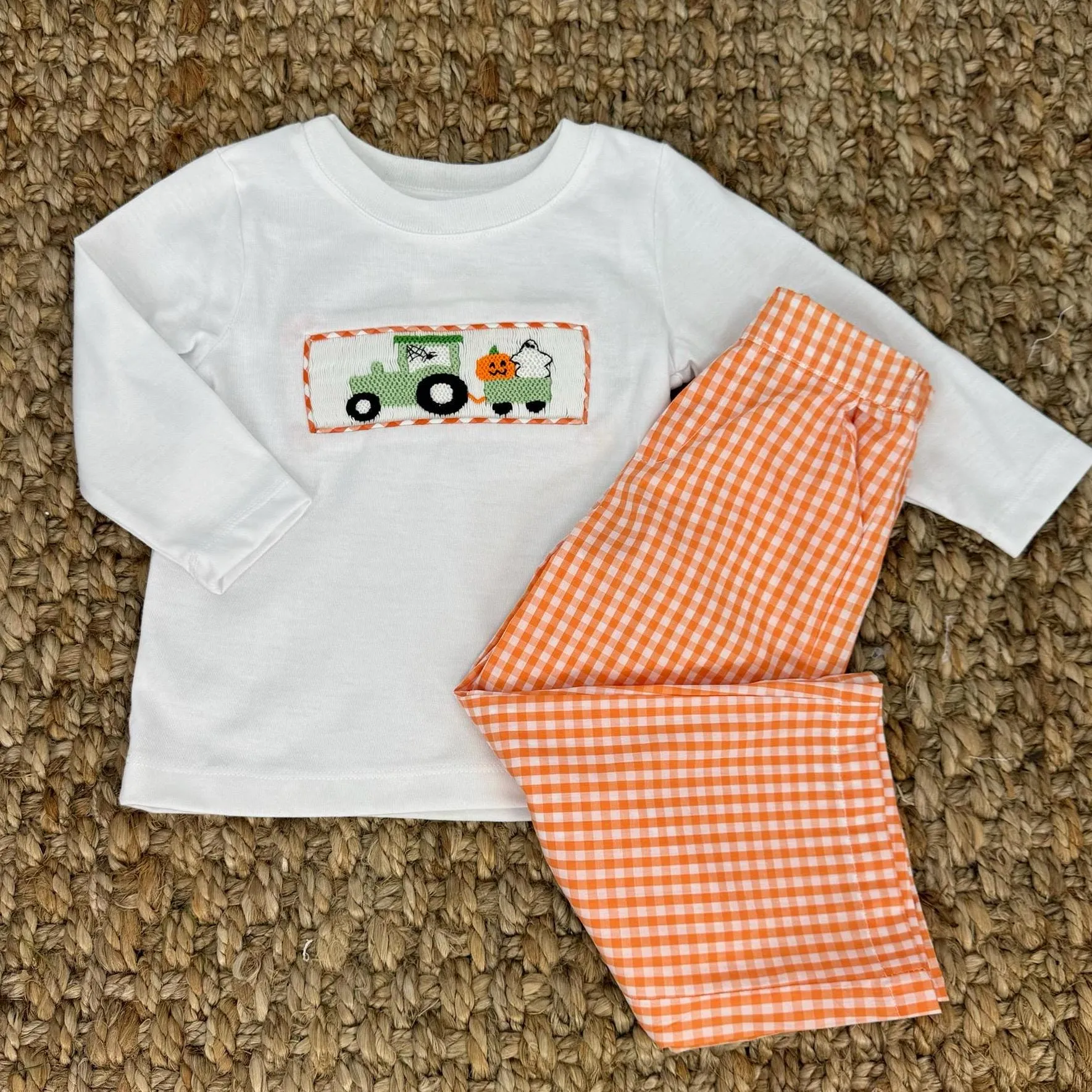 Boy's Pants in Orange Gingham with Pockets