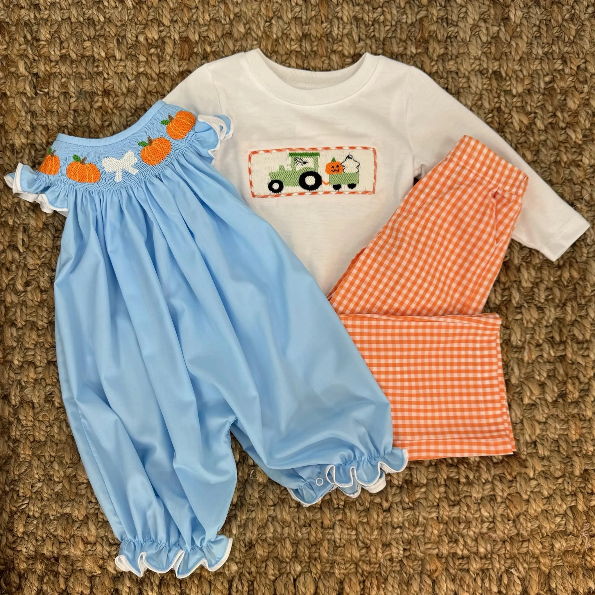 Boy's Pants in Orange Gingham with Pockets