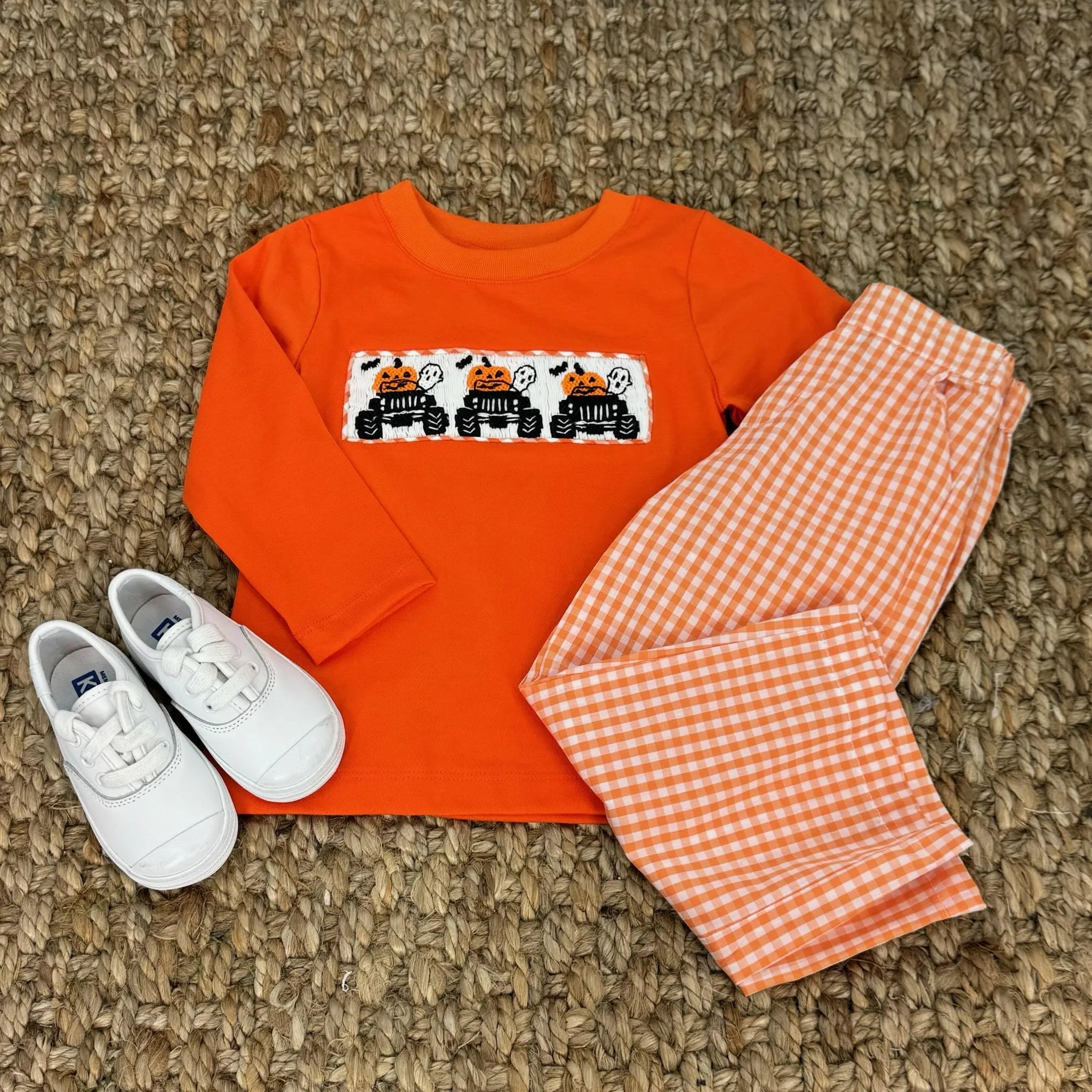 Boy's Pants in Orange Gingham with Pockets