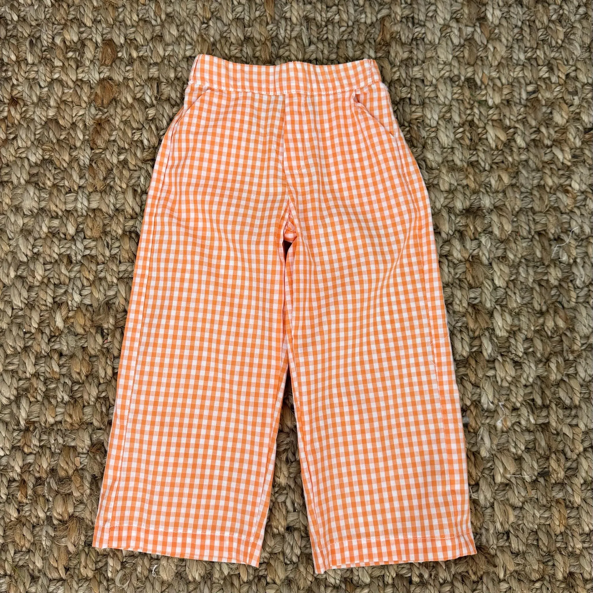 Boy's Pants in Orange Gingham with Pockets