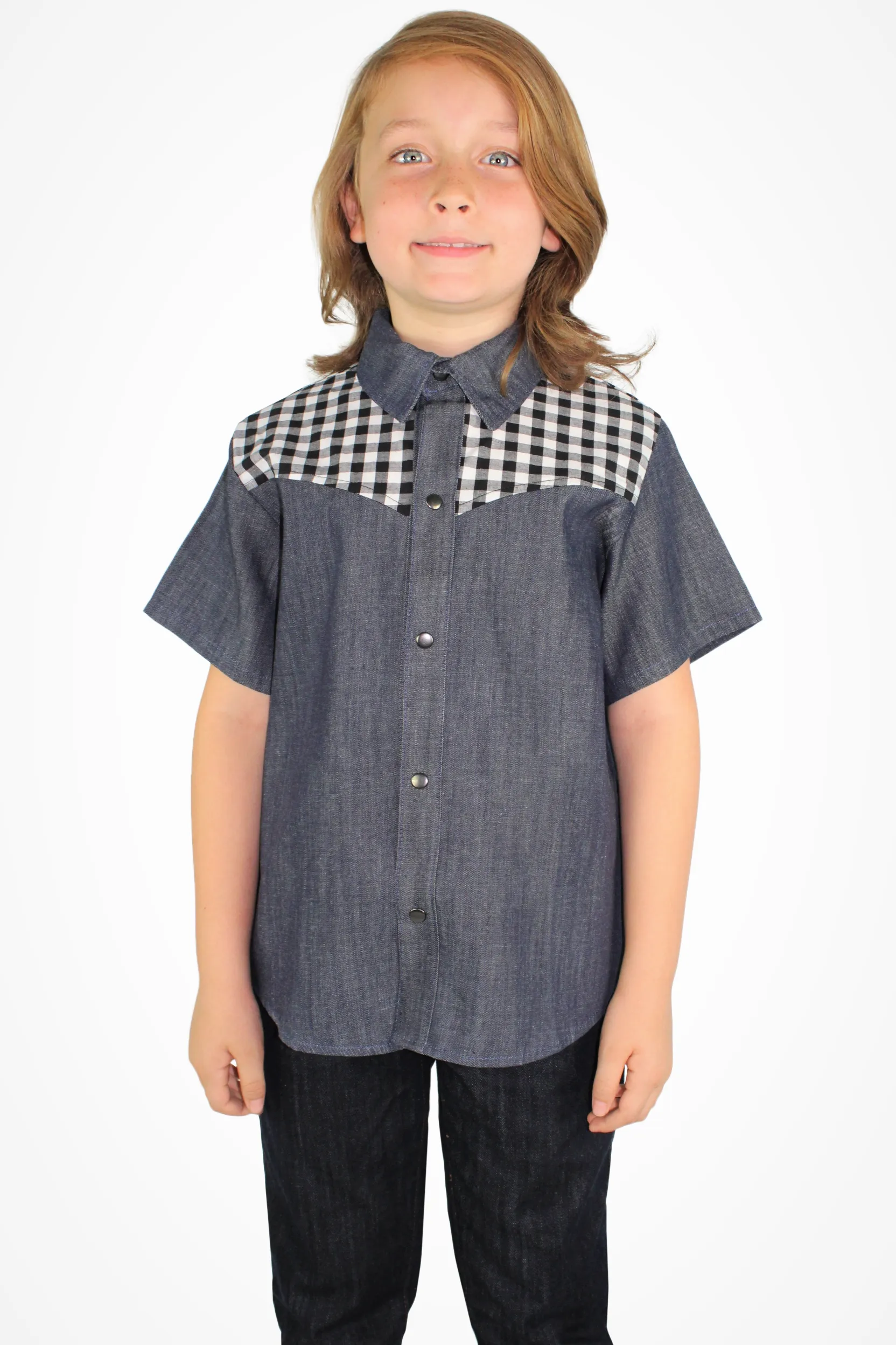 Boy's Western Gingham Denim Top #BWDT