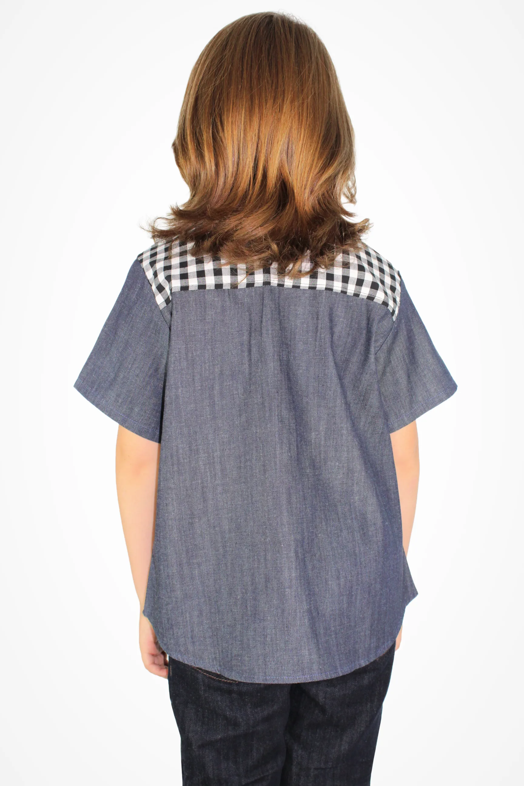 Boy's Western Gingham Denim Top #BWDT