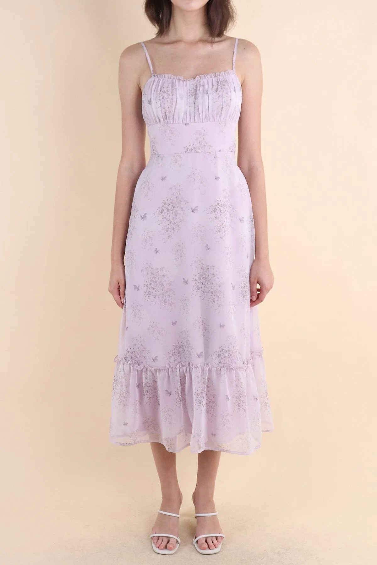 BRANT FLORAL RUCHED MAXI IN LILAC