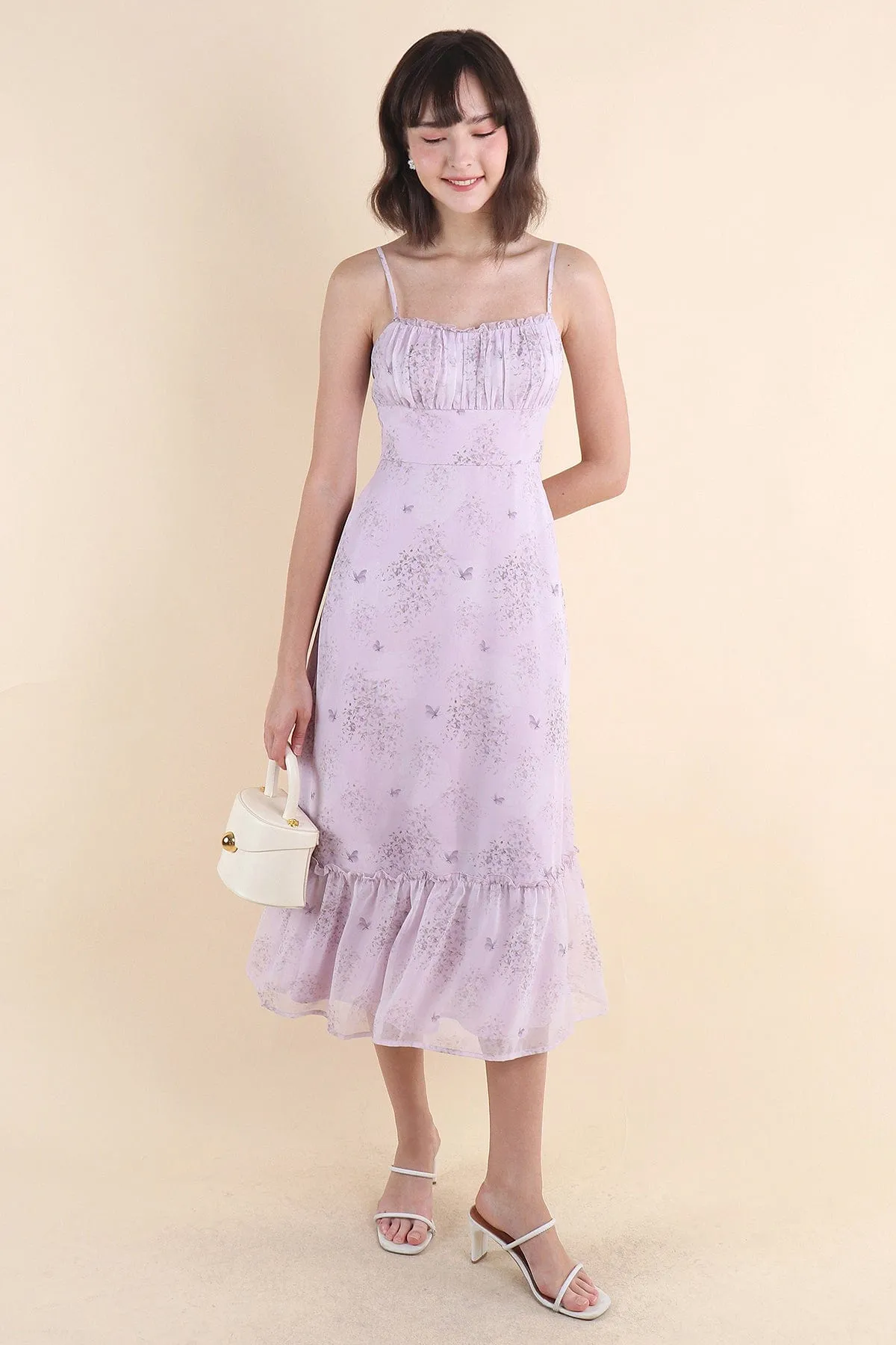 BRANT FLORAL RUCHED MAXI IN LILAC