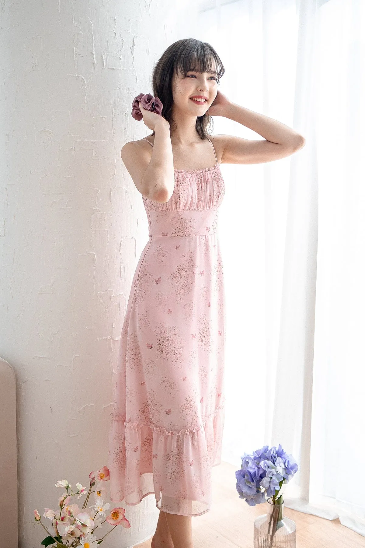 BRANT FLORAL RUCHED MAXI IN PINK