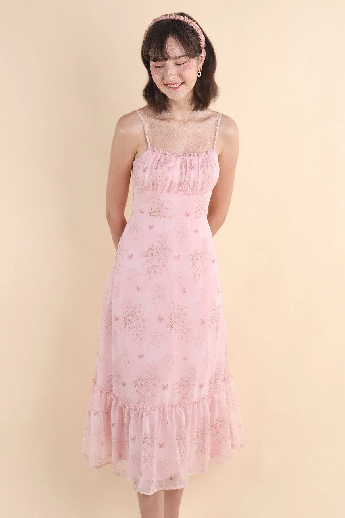 BRANT FLORAL RUCHED MAXI IN PINK