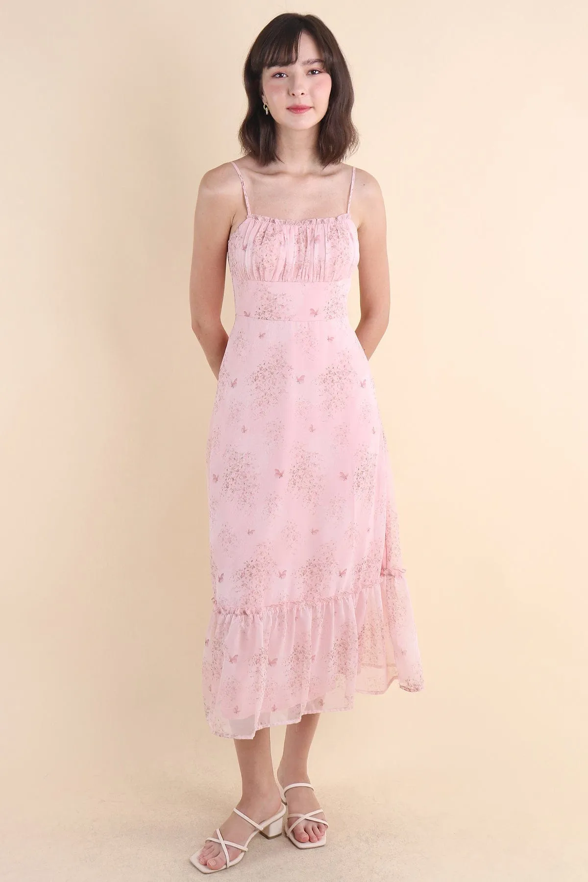 BRANT FLORAL RUCHED MAXI IN PINK