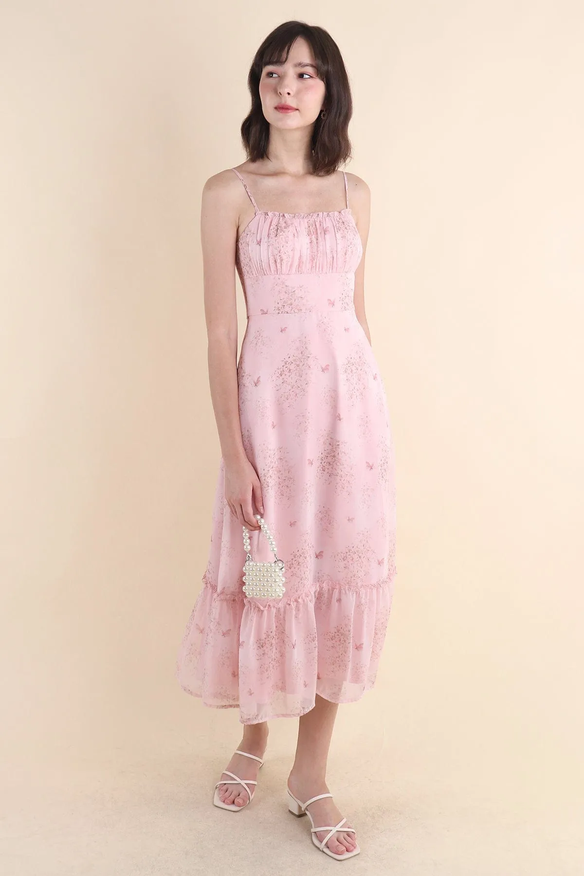 BRANT FLORAL RUCHED MAXI IN PINK