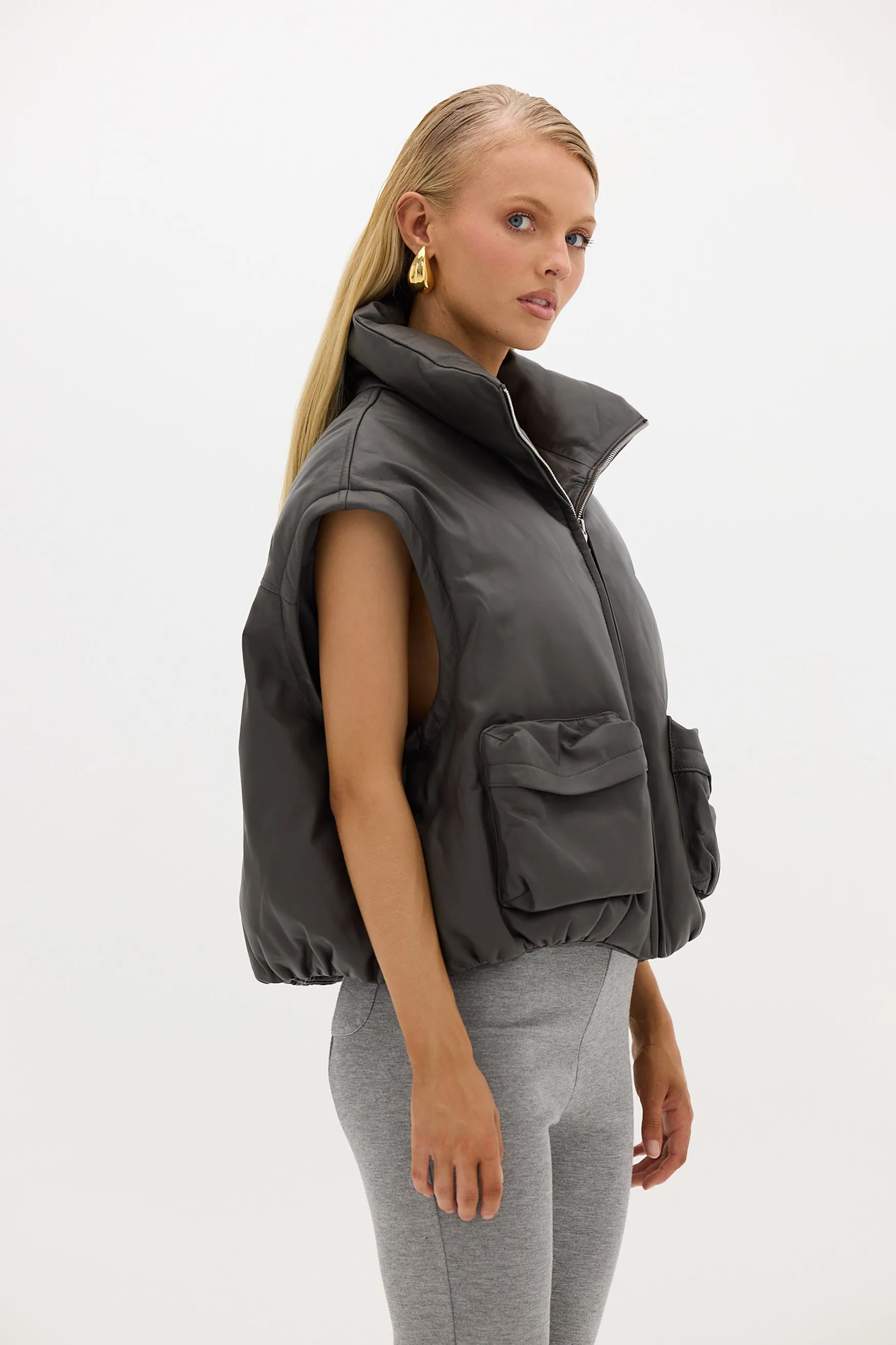 Brooklyn Leather Jacket/Vest - Dark Grey