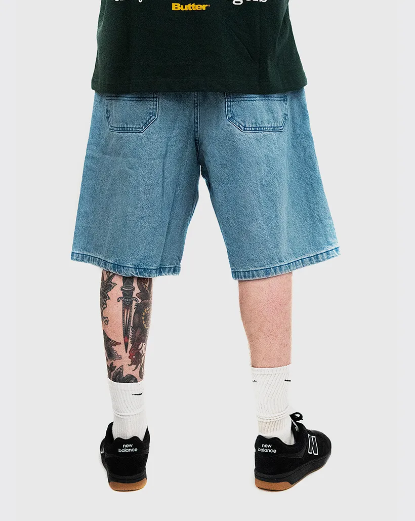 Butter Goods x Blue Note Pleated Denim Shorts- Washed Indigo