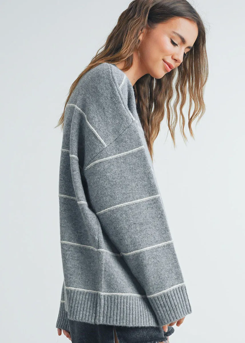 Carlyle Striped Drop-Shoulder Sweater - Grey Multi