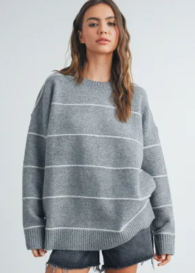 Carlyle Striped Drop-Shoulder Sweater - Grey Multi