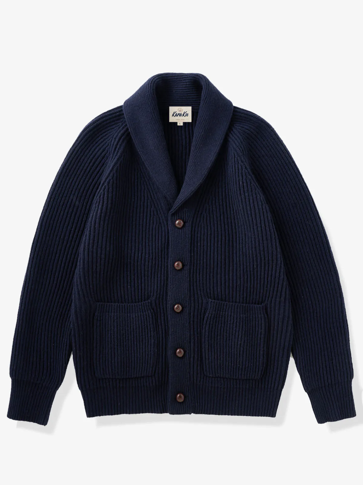 Casual Navy Wool Shawl Collar Sweater