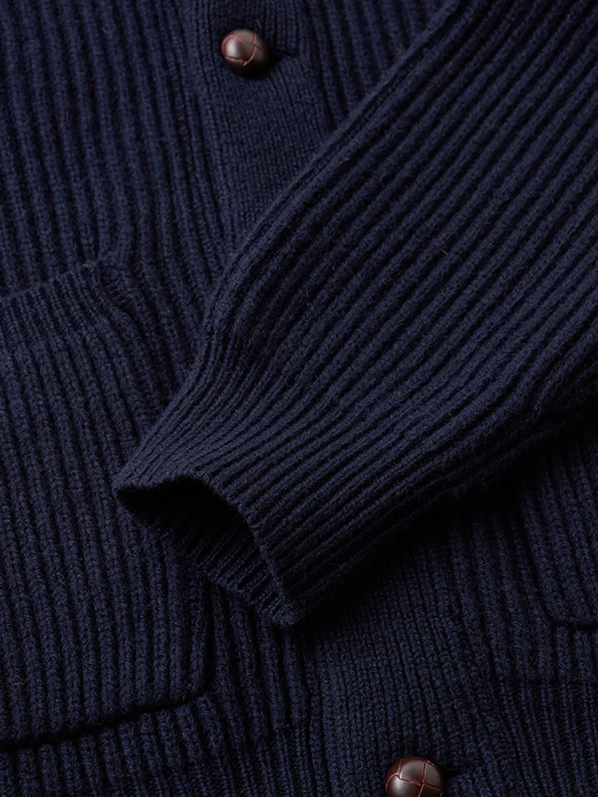 Casual Navy Wool Shawl Collar Sweater