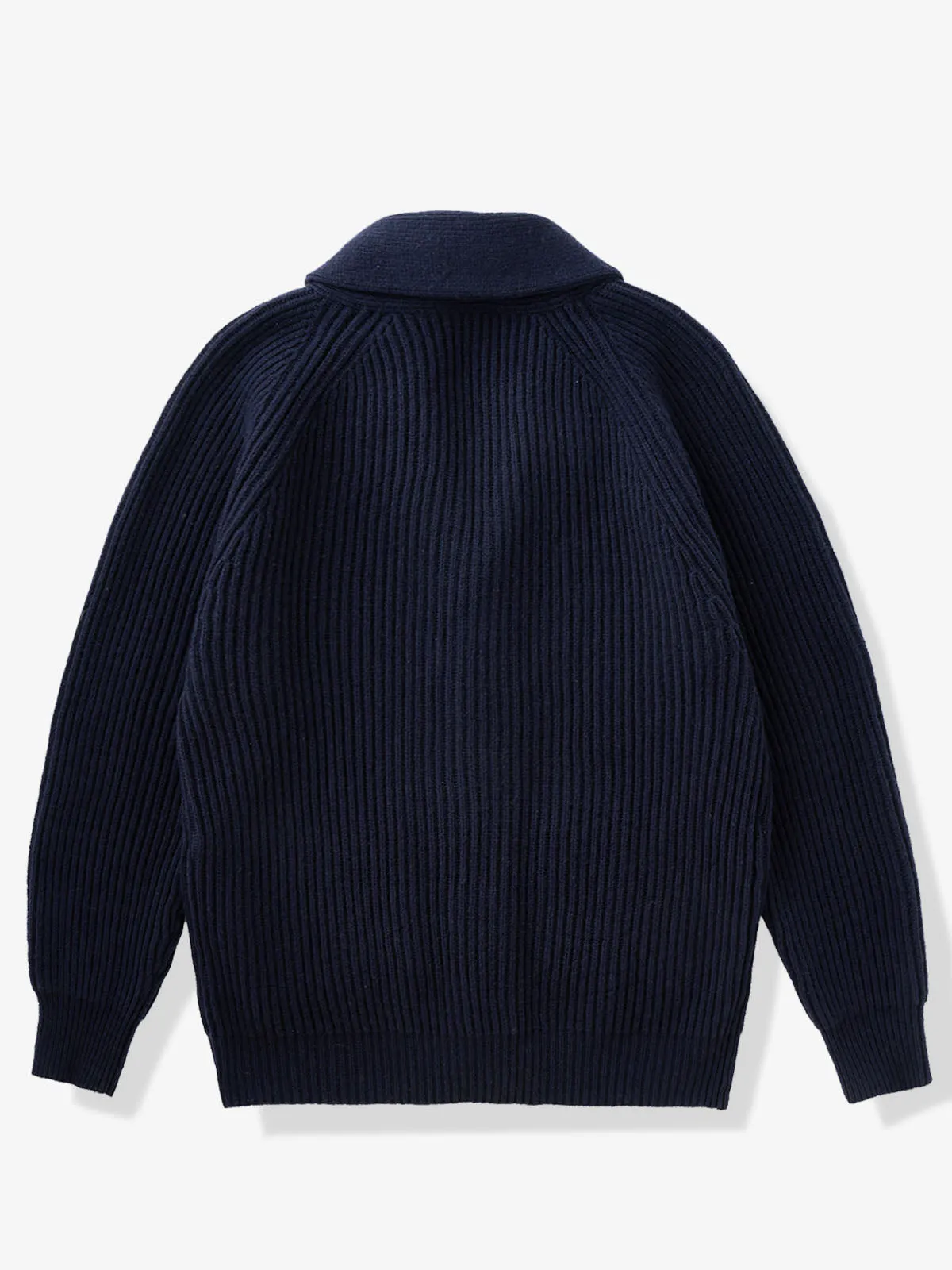 Casual Navy Wool Shawl Collar Sweater