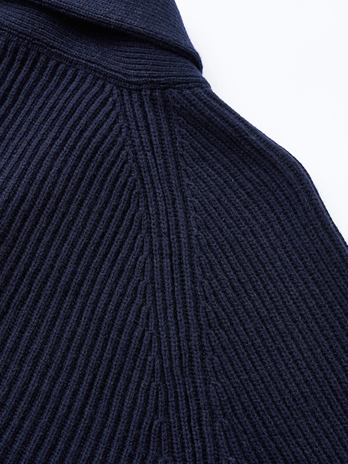 Casual Navy Wool Shawl Collar Sweater