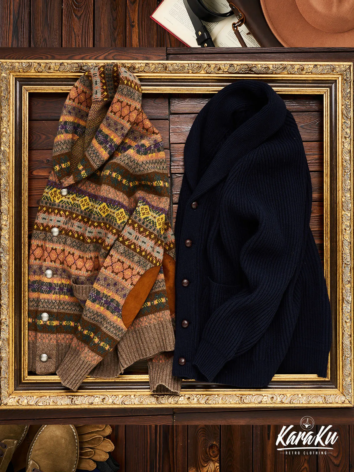 Casual Navy Wool Shawl Collar Sweater