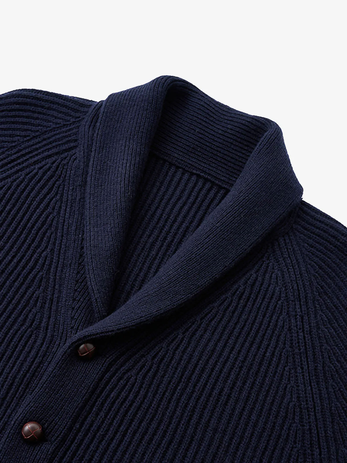 Casual Navy Wool Shawl Collar Sweater