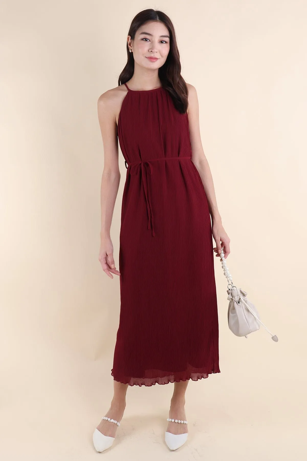 CELIA PLEATED MAXI IN BURGUNDY RED